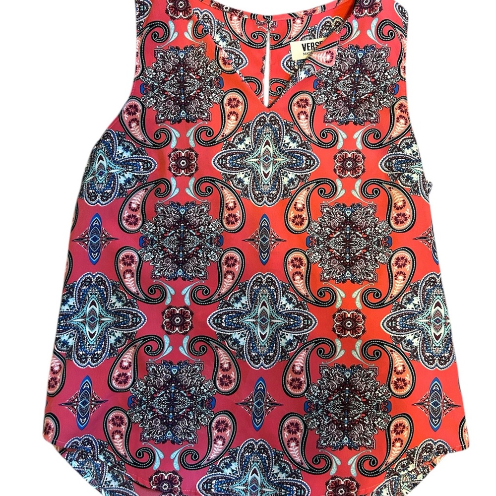 Women's Paisley Sleeveless Top - Red and Blue